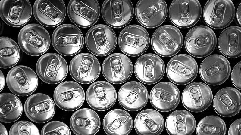 Close-up of aluminium can tops