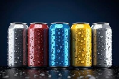 Colourful aluminium slim cans used for energy drinks